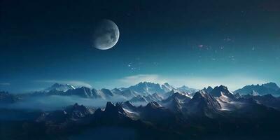 Panoramic view of the night sky at the top of the mountain, AI Generated photo