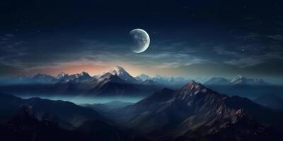 Panoramic view of the night sky at the top of the mountain, AI Generated photo