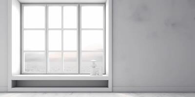 Window and sun light cast shadow on the wall, copy space blurred background, photo