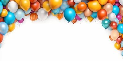 Balloon floating border white wall party background copy space, AI Generated photo