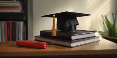 Universidad graduación gorra y libro antecedentes ai generado foto