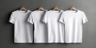 Men white blank tshirt template, natural shape for your design mockup for print, isolated on dark background photo