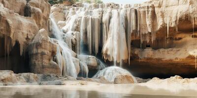 tufo cascada y Roca rock fondo, ai generado foto