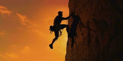 hombre rock alpinismo silueta borroso fondo, ai generado foto