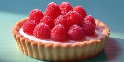 Raspberry fruit cake dessert blurred background, AI Generateand photo