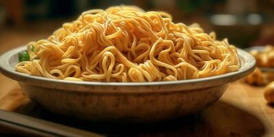 Noodle instant food blurred background, AI Generateand photo