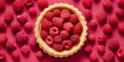 Raspberry fruit cake dessert blurred background, AI Generateand photo