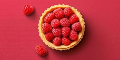 Raspberry fruit cake dessert blurred background, AI Generateand photo