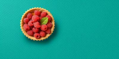 Raspberry fruit cake dessert blurred background, AI Generateand photo