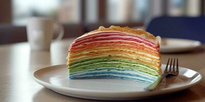 Rainbow milles crepes with cream flavors. AI Generated photo
