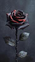 Black rose flower copy space blurred background. AI Generated photo