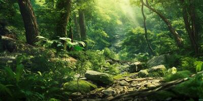 Lush green forests plant background. AI Generated photo