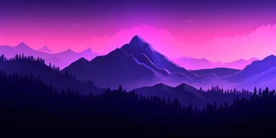 Violet mountain silhouette background. AI Generated photo