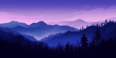 Violet mountain silhouette background. AI Generated photo