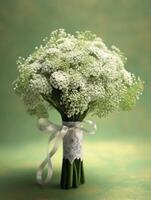 Queen Annes Lace flower wedding bouquet blurred background. AI Generated photo