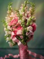 Snapdragons bridal flower wedding bouquet blurred background. AI Generated photo