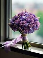 Heliotrope flower bridal bouquet blurred background. AI Generated photo