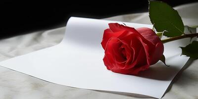 Blank paper note and flower for text copy space background photo