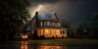 Stormy weather and lightning natural disaster phenomenon, AI Generated photo