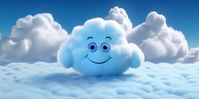 Blue cloud cartoon cute animation, AI Generated photo