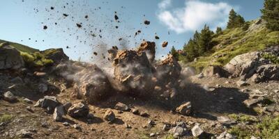 Rockslide in the hills, photo