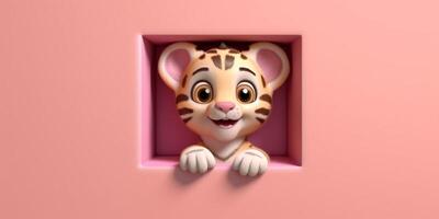 Baby tiger cute animal clay cartoon animation, AI Generated photo