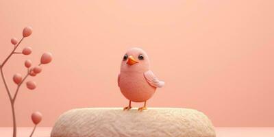 Bird on tree tunk animal clay cartoon animation, AI Generated photo