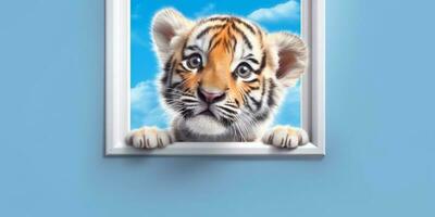 Baby tiger cute animal clay cartoon animation, AI Generated photo