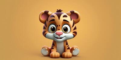 Baby tiger cute animal clay cartoon animation, AI Generated photo