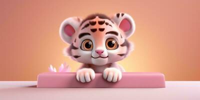 bebé Tigre linda animal arcilla dibujos animados animación, ai generado foto