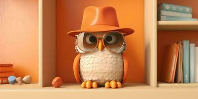 Little owl and hat animal clay cartoon animation, AI Generated photo