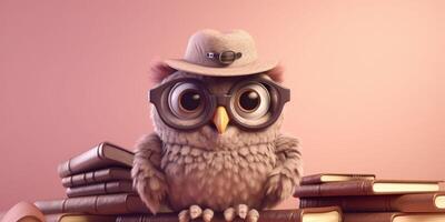 Little owl and hat animal clay cartoon animation, AI Generated photo