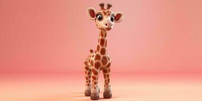 pequeño jirafa arcilla dibujos animados animación, ai generado foto