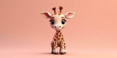 pequeño jirafa arcilla dibujos animados animación, ai generado foto