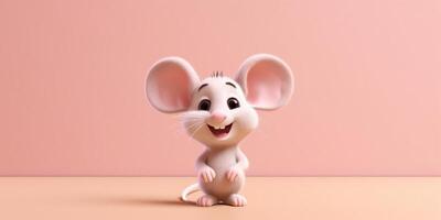 Little mouse with backpack school cartoon animation, AI Generated photo