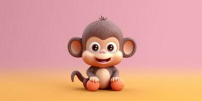 Little monkey cartoon animation, AI Generated photo