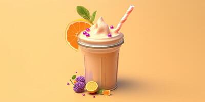 Milkshake with orange and straw doodle, AI Generated photo