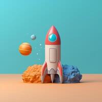 Space rocket transport to universe cartoon, photo