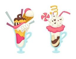 Frozen ice cream dessert with cookies and waffles vector