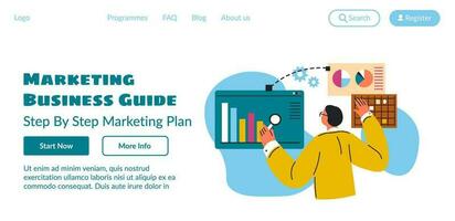 Marketing business guide, step by step plan web vector