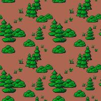 Forest or woods with pine trees and grass, pixel vector