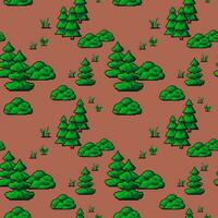 Forest or woods with pine trees and grass, pixel vector