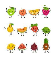 Flat natural food character set with cute face vector