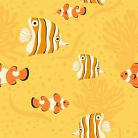 Exotic clown fish and flora, fauna underwater vector