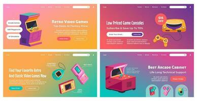 Landing page set design with retro video games vector