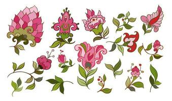 Blooming flowers with stems and leaves vector