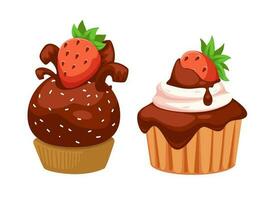 Cookies with strawberry and chocolate topping vector