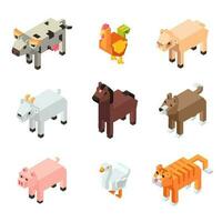 Funny animal characters, pixel or square figures vector