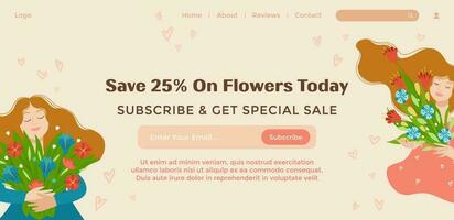 Save on flowers today, subscribe for discount web vector