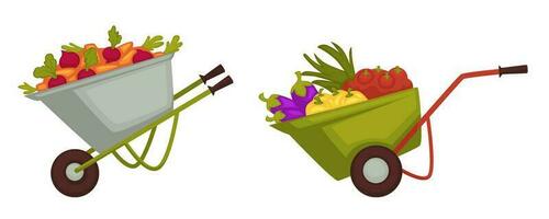 Autumn harvesting season, carts with products vector